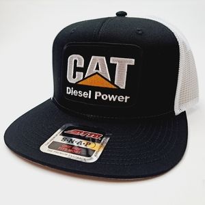 Cat Diesel Power Embroidered Patch Flat bill Trucker Mesh Snapback Cap Hat
